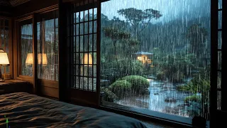 Rainfall in a Tranquil Japanese Garden Rainy Ambience