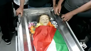 وداع الشهيد الطفل محمد التميمي في مجمع فلسطين الطبي برام الله 