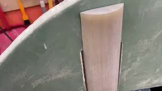 5 Nov 2022  G 11 Epoxy laminate for the rudder  First step shaping it. Very strong. I like that.