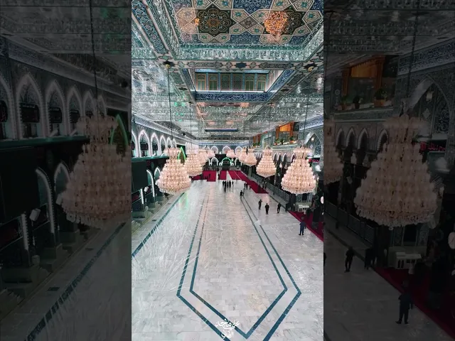 ⁣فرش السجاد الاحمر في الصحن الحسيني الشريف ❤️