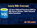 12 User-Defined Functions UDF in SQL Server Scalar Table-Valued Inline Functions