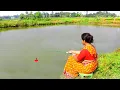 Lagu Fishing video ✅ The brave traditional village girl is fishing with a hook in a pond || Hook fishing