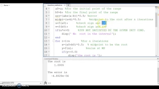 Bisection method in Matlab for simple function