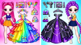 Cute Dolls Try Rainbow vs Black Dress Up and Make Up 🌈🖤 | Which Style Do You Like?