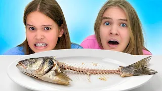 Amelia and Avelina try the Rock Paper Scissors Food challenge.