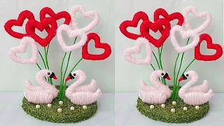 ऊन से गुलदस्ता बनाने का आसान तरीका/DIY Easy Duck vase craft/Wool heart craft guldasta/home decorati