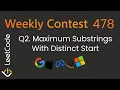 Leetcode 3760 Maximum Substrings With Distinct Start Weekly Contest 478 Q2 Set Approach