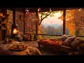 Cozy autumn sunny morning ambience with nature sounds for sleep, fall leaves \u0026 cozy treehouse