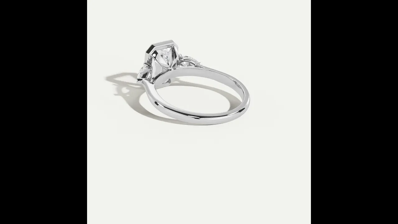 Zoey丨Radiant Bezel Set Lab Diamond Three-Stone Engagement Ring with Pear Side Stones
