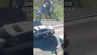 Biker stops for gas in the middle of wild police chase