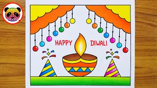 Diwali Drawing / Happy Diwali Drawing / Diwali Drawing Easy Step by Step / Diwali Diya Drawing