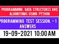 Programming Data Structures And Algorithms Using Python Online Programming Test Sessions 1 Answers