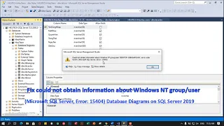 Fix could not obtain information about Error 15404 Database Diagrams on SQL Server 2019