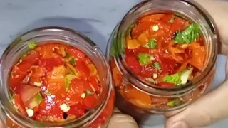 سلطة فلفل احمر مشوية مع الثوم وكيفية الاحتفاظ بيها مدة اطول تجي بزاااف بنينة تهبل تهبل 