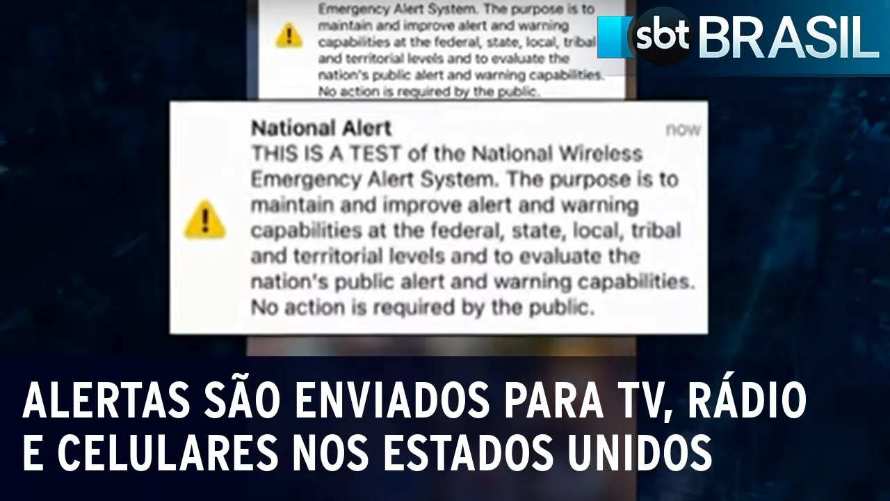 Teste para emergências nos EUA envia alertas para TV, rádios e celulares | SBT Brasil (04/10/23)