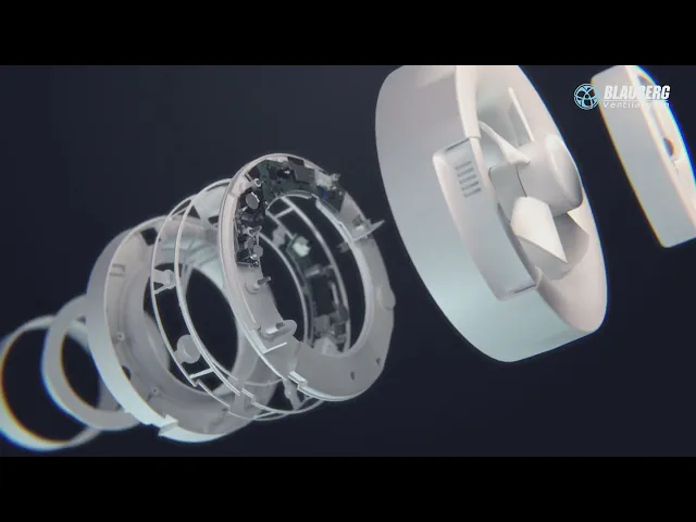 Смарт вентилатор O2 ф100/125мм, цвят Бял, 140м3/ч, от 0,4W, от 9dB Blauberg, BLAUBERG, Blauberg O2 - експлозивен изглед на компонентите.