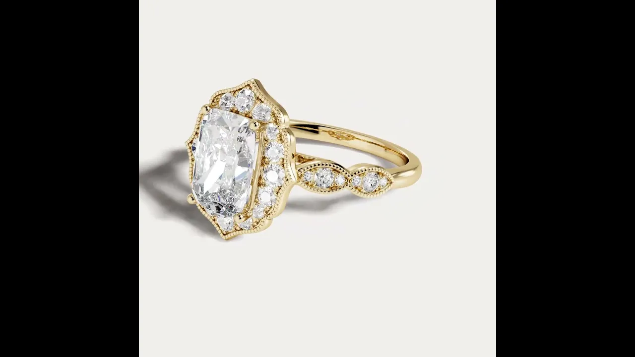 Lorelei丨Elongated Cushion Lab Diamond Vintage-Inspired Halo Engagement Ring
