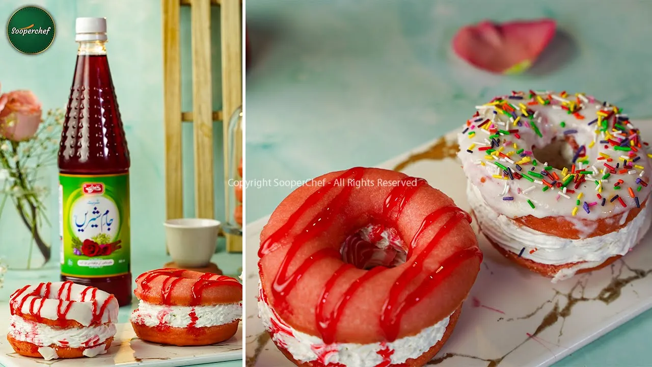 Jam-e-Shirin Pink Donuts Recipe by SooperChef