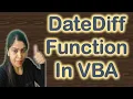 DateDiff Function in VBA Excel VBA Tutorial in Hindi VBA