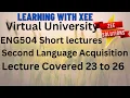 ENG504 Second Language Acquisition Short lecture of lecture 23 to 26 Virtual University of Pakistan