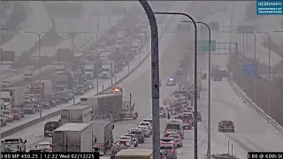 RAW Snowy traffic jam on I-680