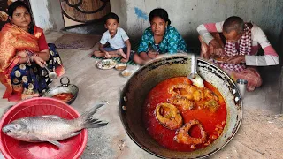 Fish Curry Cooking and Eating Village Style ||River Fish Recipe ||Village food