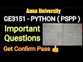 GE3151 - Python PSPP Important Questions 13-04-23 Dated Exam anna university easy pass latest