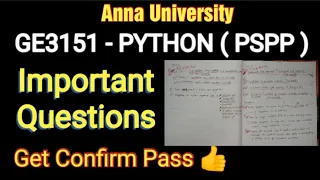 GE3151 - Python PSPP Important Questions 13-04-23 Dated Exam anna university easy pass latest