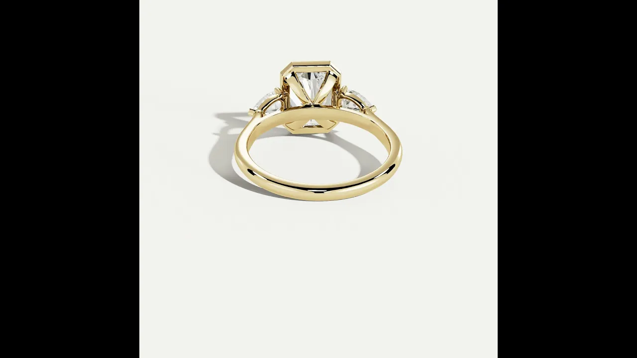 Zoey丨Radiant Bezel Set Lab Diamond Three-Stone Engagement Ring with Pear Side Stones