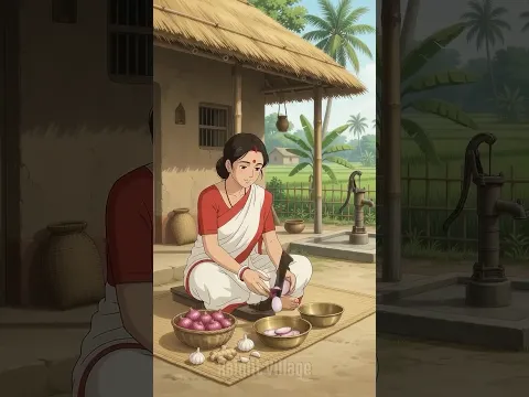 🏡 90s countryside nostalgia: mutton curry & luchi ✨ #ghiblistyle #asmr #shorts