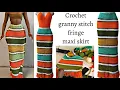Crochet multicolored granny stitch fringe maxi skirt
