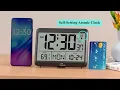 WallarGe Atomic Digital Wall Clock Battery Operated Self-Setting Large Display with Temperature