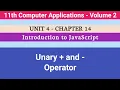 11th Computer Applications Chapter 14 Introduction to JavaScript Unary and - Operator