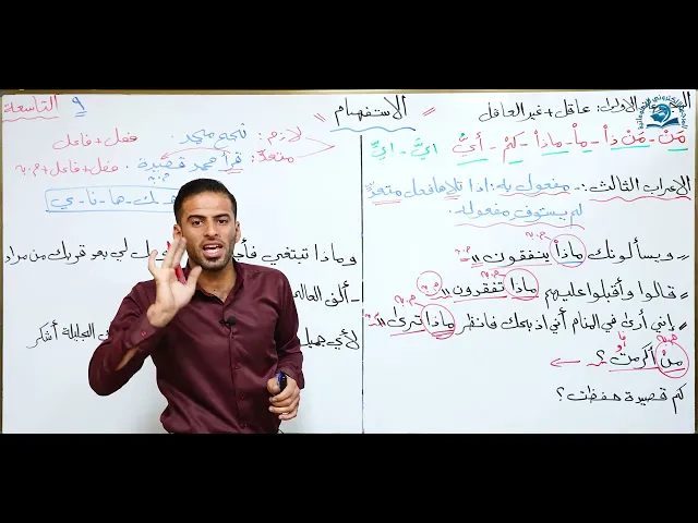 ⁣مادة اللغة العربية للصف السادس الاعدادي : اعراب اسماء الاستفهام الجزء الثالث