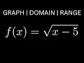 Graph the Square Root Function f x sqrt x - 5 and Find the Domain and Range