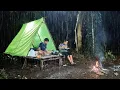 Camping hujan deras bermalam dicabin hutan belantara tidur nyenyak sampai pagi - relaxing rain sound