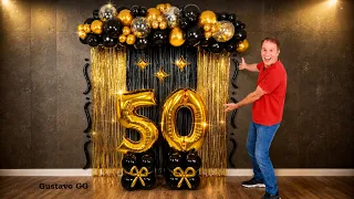 Decoración con Globos para Cumpleaños ✨ como hacer un arco de globos Negro y Dorado con Gustavo gg