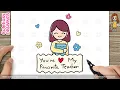 How to Draw a Teacher s Day Card Draw Cute Lady Teacher Easy