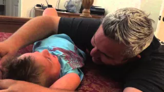 Dad Tickles 3 Yr Old Son 