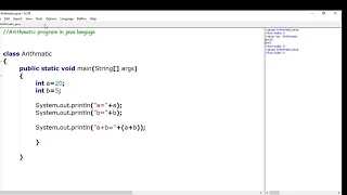 Java program for Arithmetic operators Using Scite Software