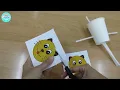 Create push and pull craft toy with paper cup and straw tutorial - Science art kids - jumping cat