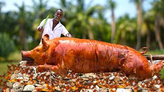 PORK COOKED INSIDE STONE | Primitive Technology | Village Grandpa One Man Show |