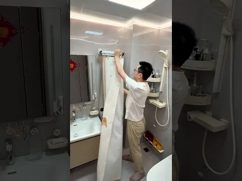 🔗🛒Small Bathroom Split How a Folding Shower Curtain Keeps Toilet Area Dry#homegadgetshaven #shorts