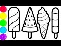 Glitter 4 Ice Creams coloring and drawing for Kids Toddlers