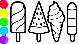 Glitter 4 Ice Creams coloring and drawing for Kids Toddlers