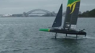 World on Water SailGP Day 1 Sydney Harbour Australia-China. Watch the Australian boat Tack