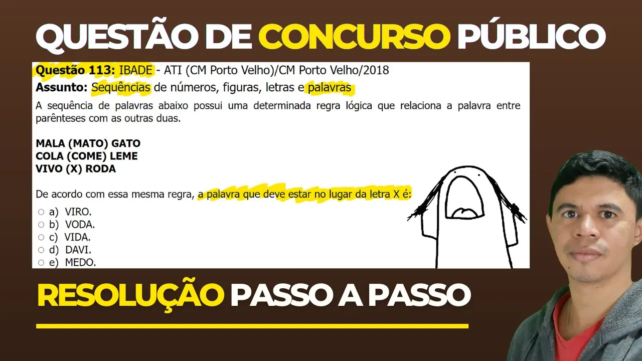 🧑‍🏫Questão 113 BANCA #IBADE 📚  Sequência de Palavras♟️ Raciocínio Lógico para #concursos