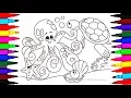 Learn Colors l Ocean Coloring Pages for Kids l Octopus Seashells Stars Turtle Picture for Baby