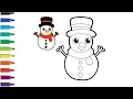 How To Darw Cute Snowman Winter Coloring Page for Kids Easy Snow painting colouring Drawing