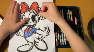 Hello everyone, today I will color the picture of Donald Duck wearing a red bow.